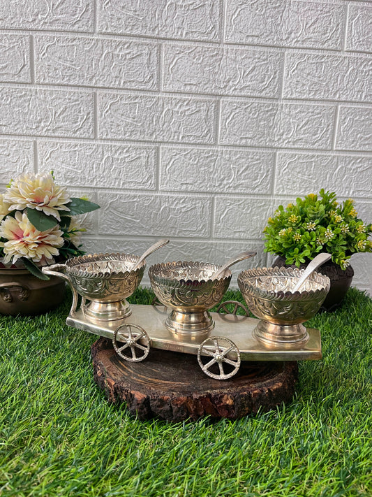 Brass Silver Coated Serving Bowls - Antique Serving Item - Bombay Antiques