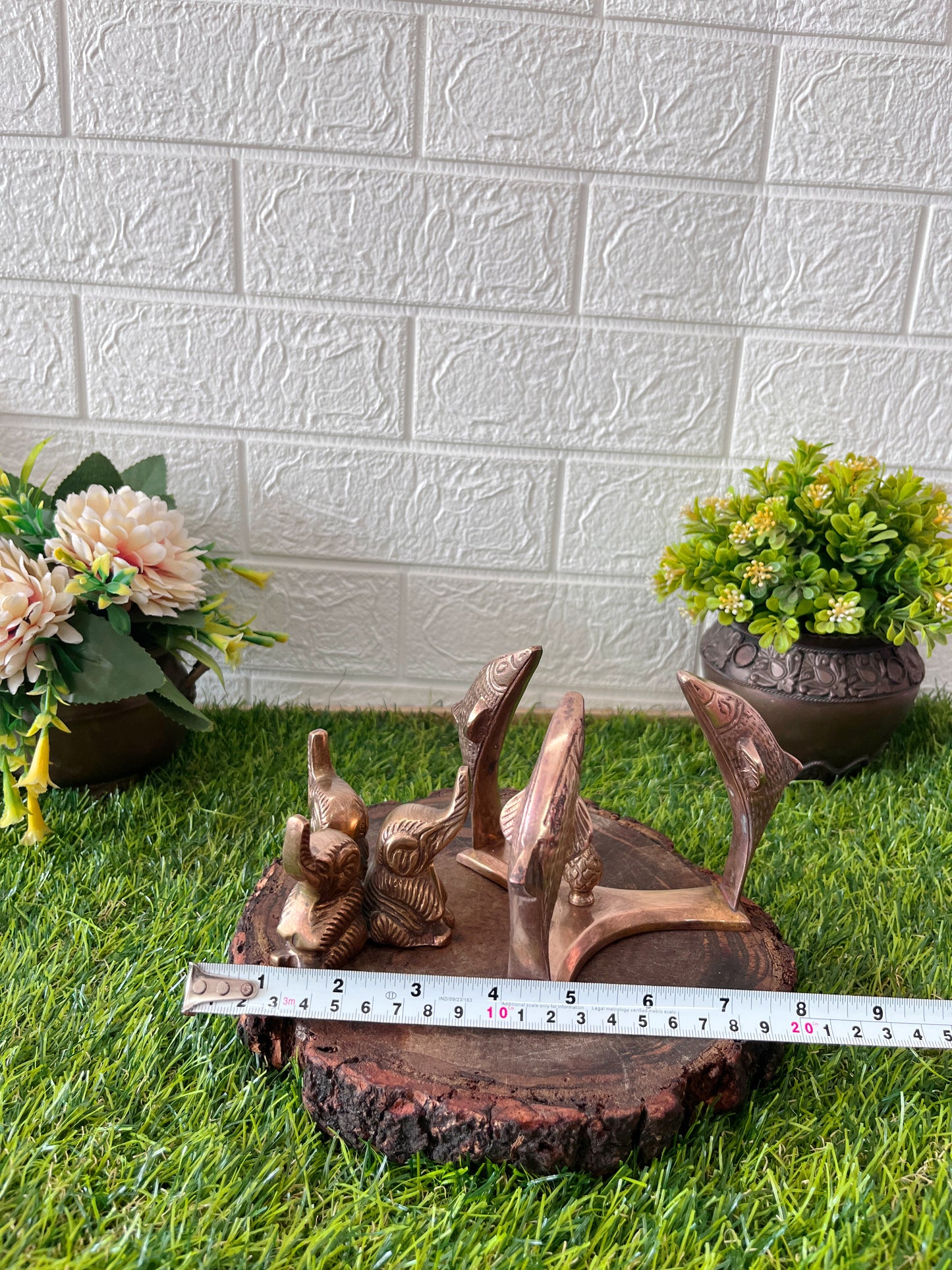 Brass Dolphin And Elephant Table Top - Antique Items - Bombay Antiques