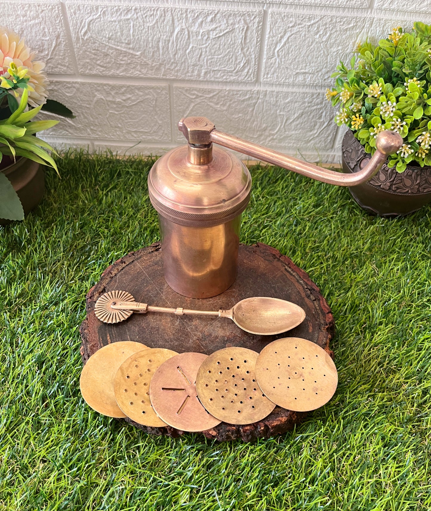 Brass Chakali Maker With Dough Cutter -Antique Mould - Bombay Antiques