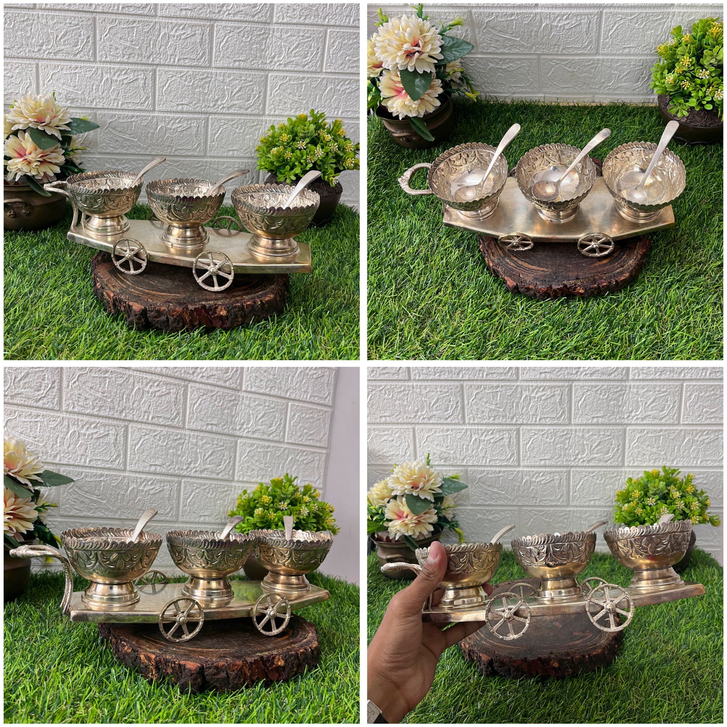 Brass Silver Coated Serving Bowls - Antique Serving Item - Bombay Antiques