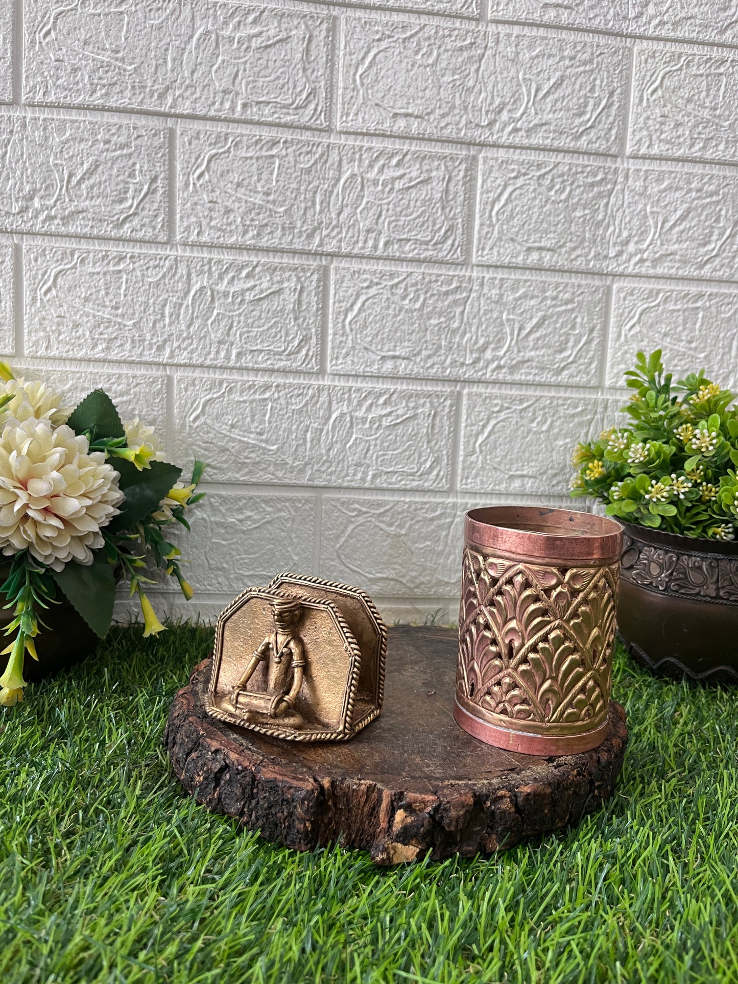 Brass Tissue And Copper Pen Holder In Pair - Antique Decors - Bombay Antiques