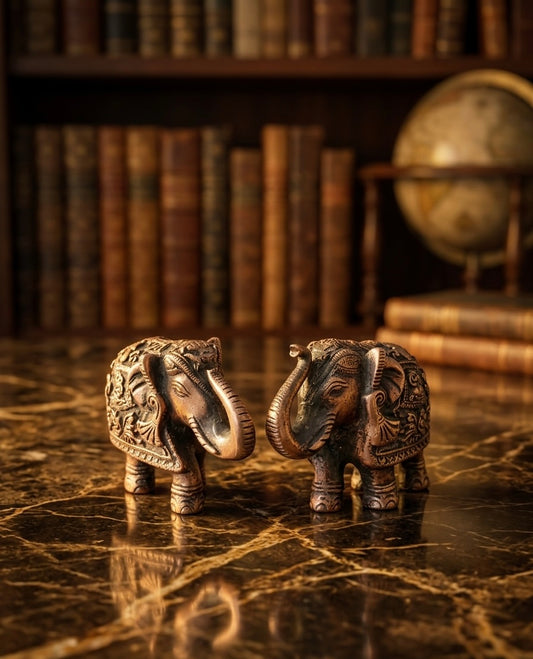 Brass Elephant - Antique Small Elephant In Pair
