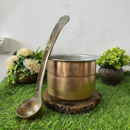 Brass Cooking Bowl & Ladle by Bombay Antiques - Antique Patila - Bombay Antiques