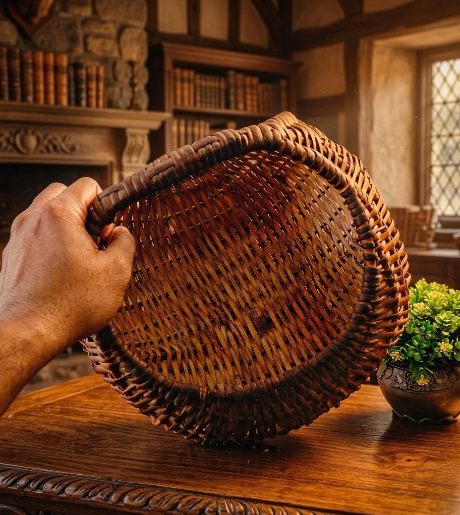 Antique Wooden Light Cane Big Basket - Bombay Antiques