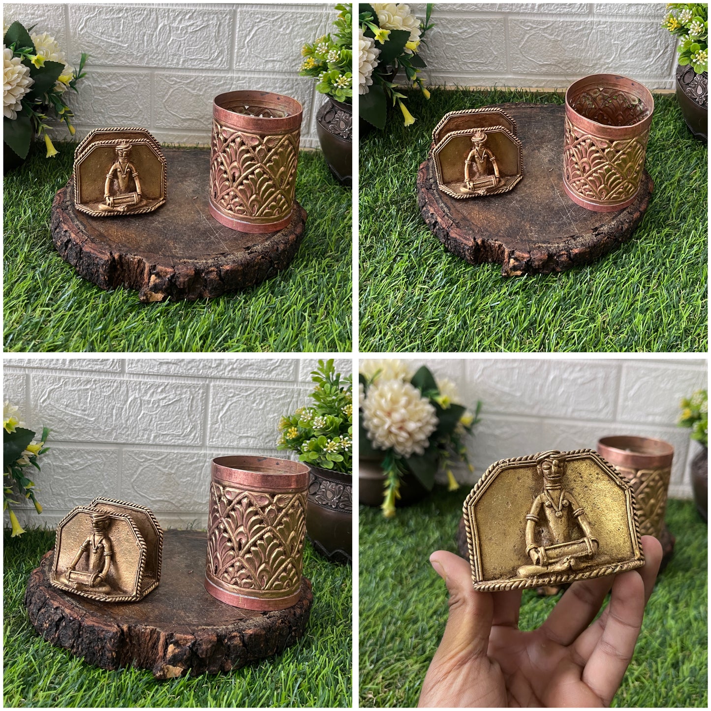 Brass Tissue And Copper Pen Holder In Pair - Antique Decors - Bombay Antiques