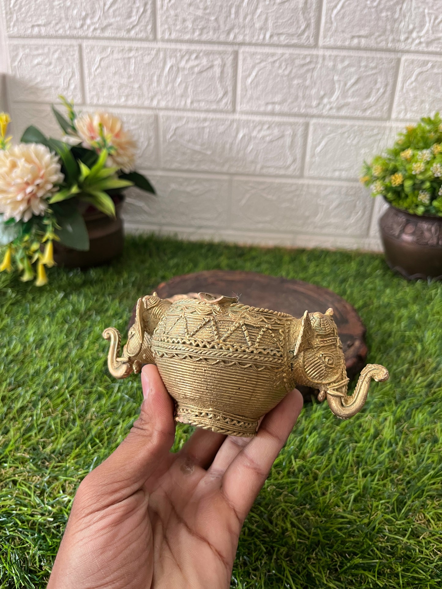 Brass Elephant Bowl And Surya In Pair - Antique Decors - Bombay Antiques
