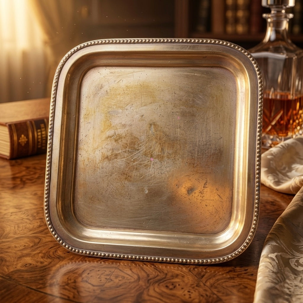 Antique Brass Tray | Pital Traditional Square Serving Plate - Bombay Antiques
