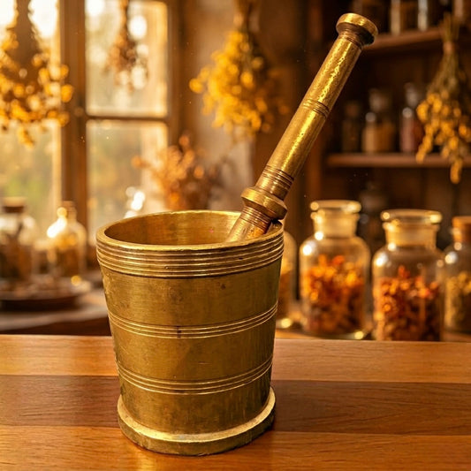 Antique Brass Khalbatta | Pital Traditional Grinding Tool