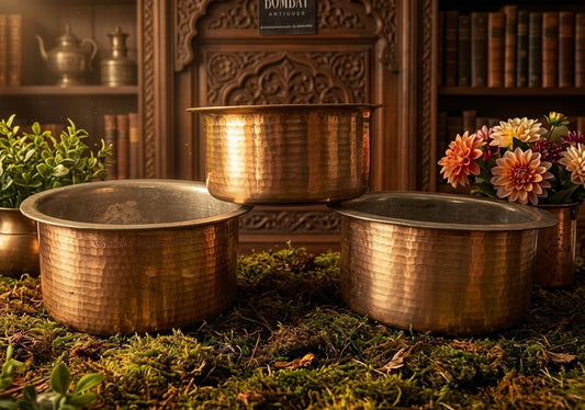 Antique Brass Tapeli Set of 3 | Pital Bhagona | Traditional Heavy Gauge Kitchen Utensil