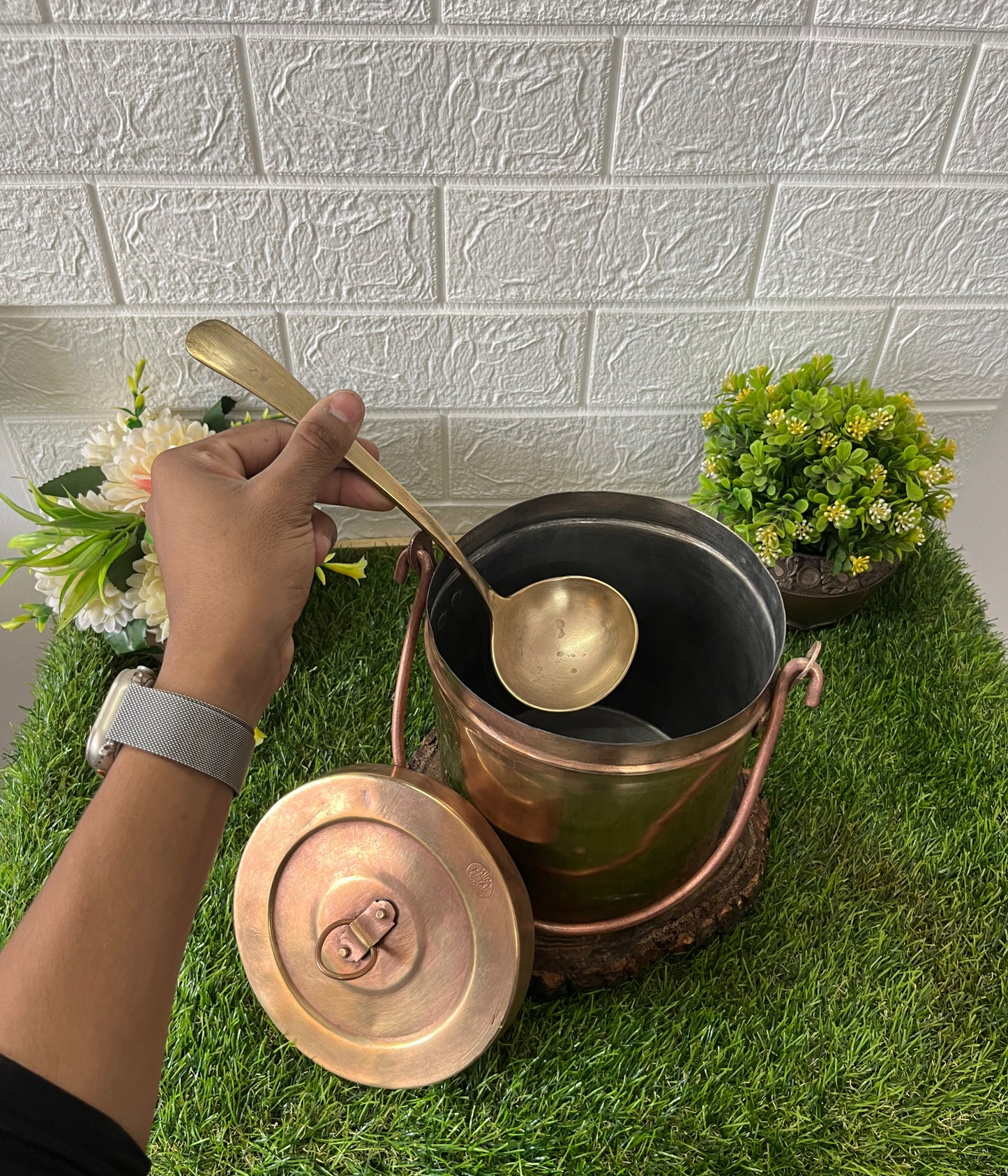 Brass Dabba With Ladle by Bombay Antiques - Antique Storage Box - Bombay Antiques