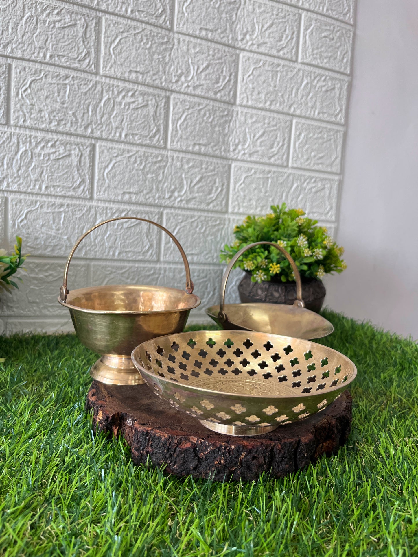 Brass Decor Bowls - Antique Brass Set Of 3 - Bombay Antiques