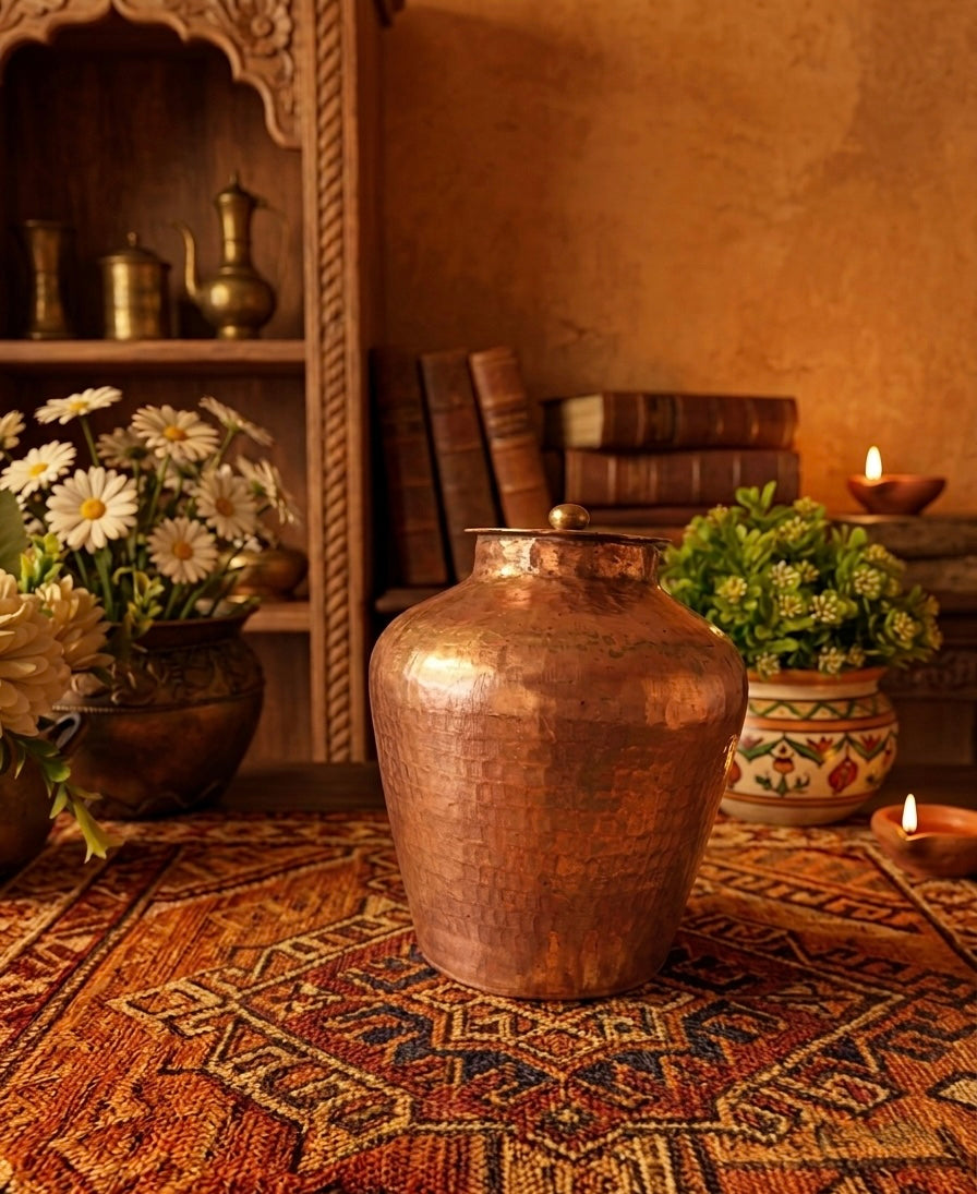 Copper Kalash With Lid - Antique Rare Lota - Bombay Antiques