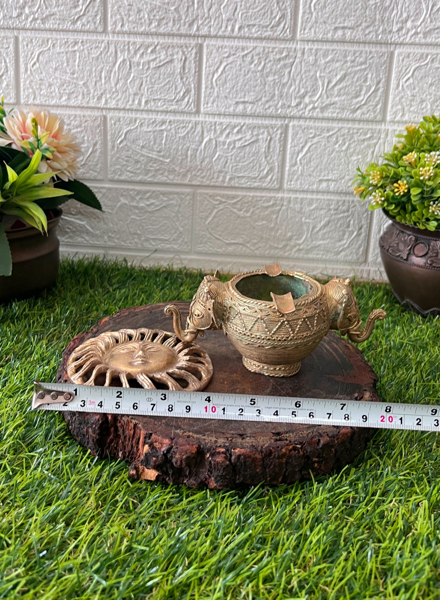 Brass Elephant Bowl And Surya In Pair - Antique Decors - Bombay Antiques