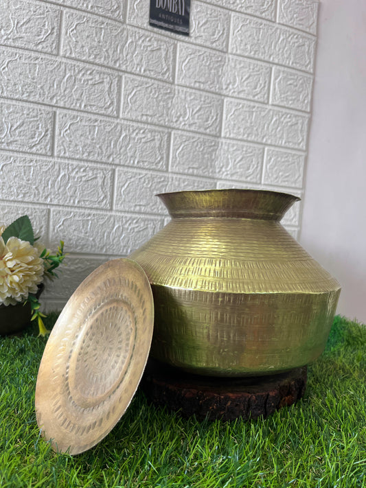 Brass Cooking Pot - Antique Brass Cooking Bowl With Lid - Bombay Antiques