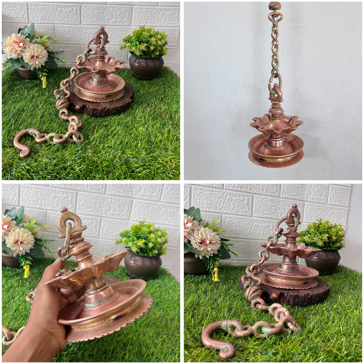 Copper lamandiva - Antique 9 Wicks Hanging Oil Lamp - Bombay Antiques
