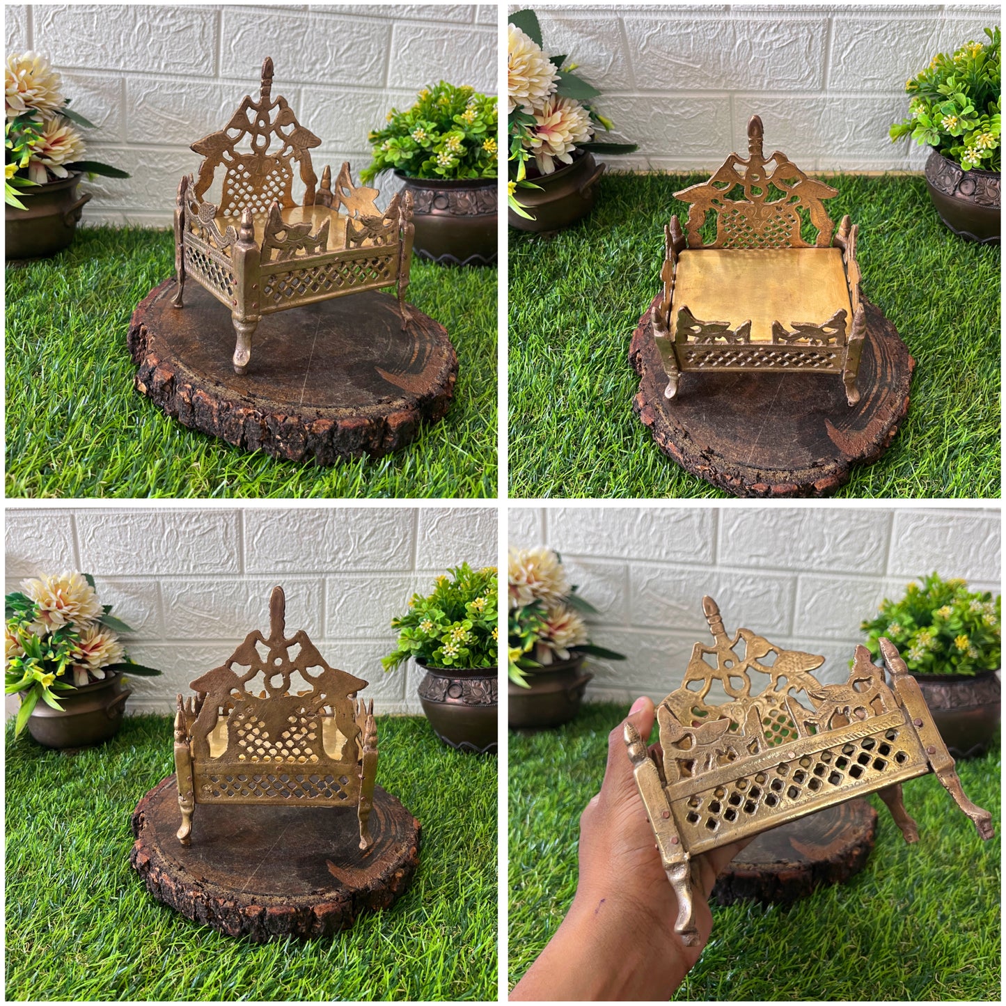Brass Engraved Singhasan - Antique Item - Bombay Antiques