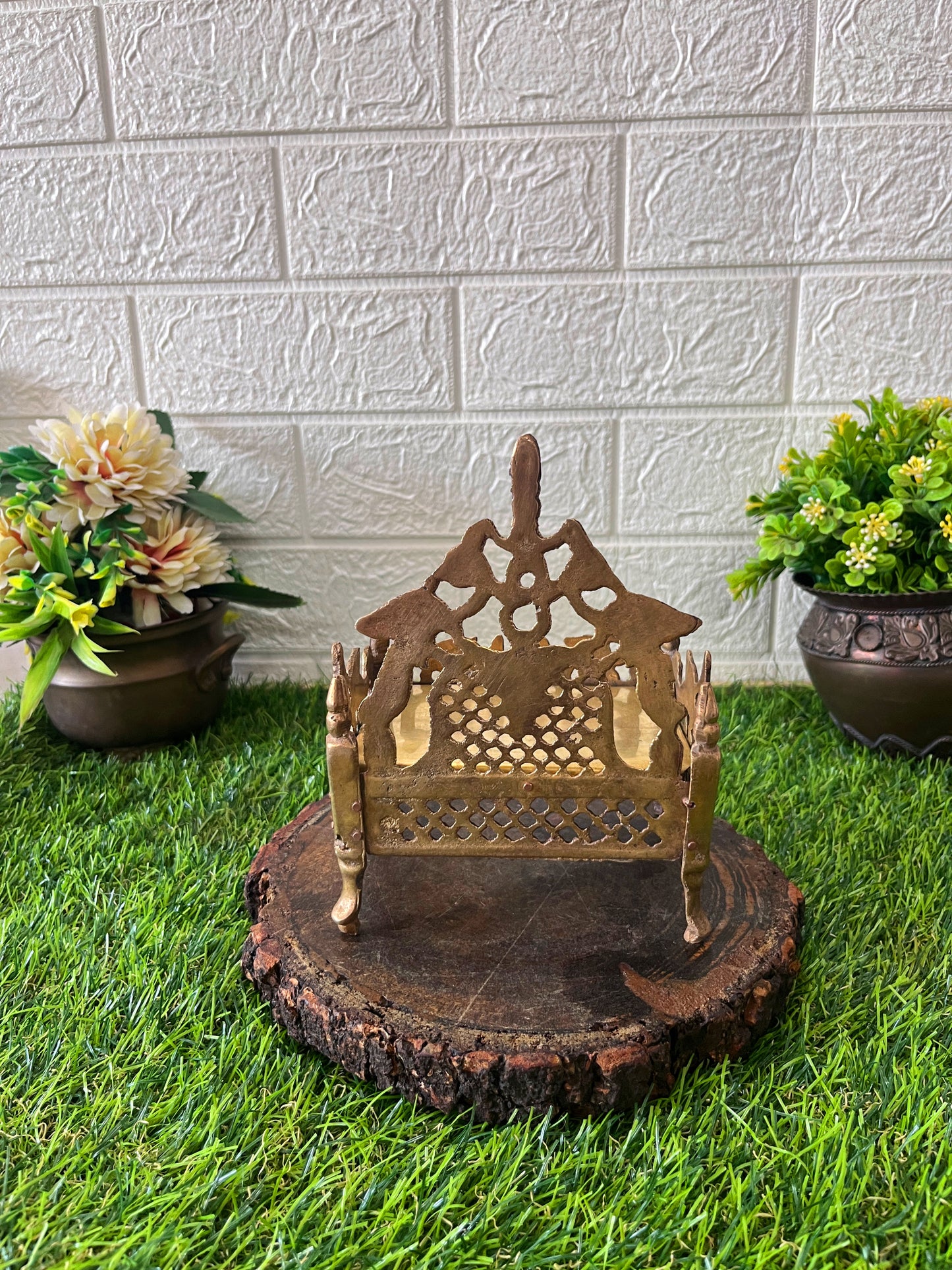 Brass Engraved Singhasan - Antique Item - Bombay Antiques