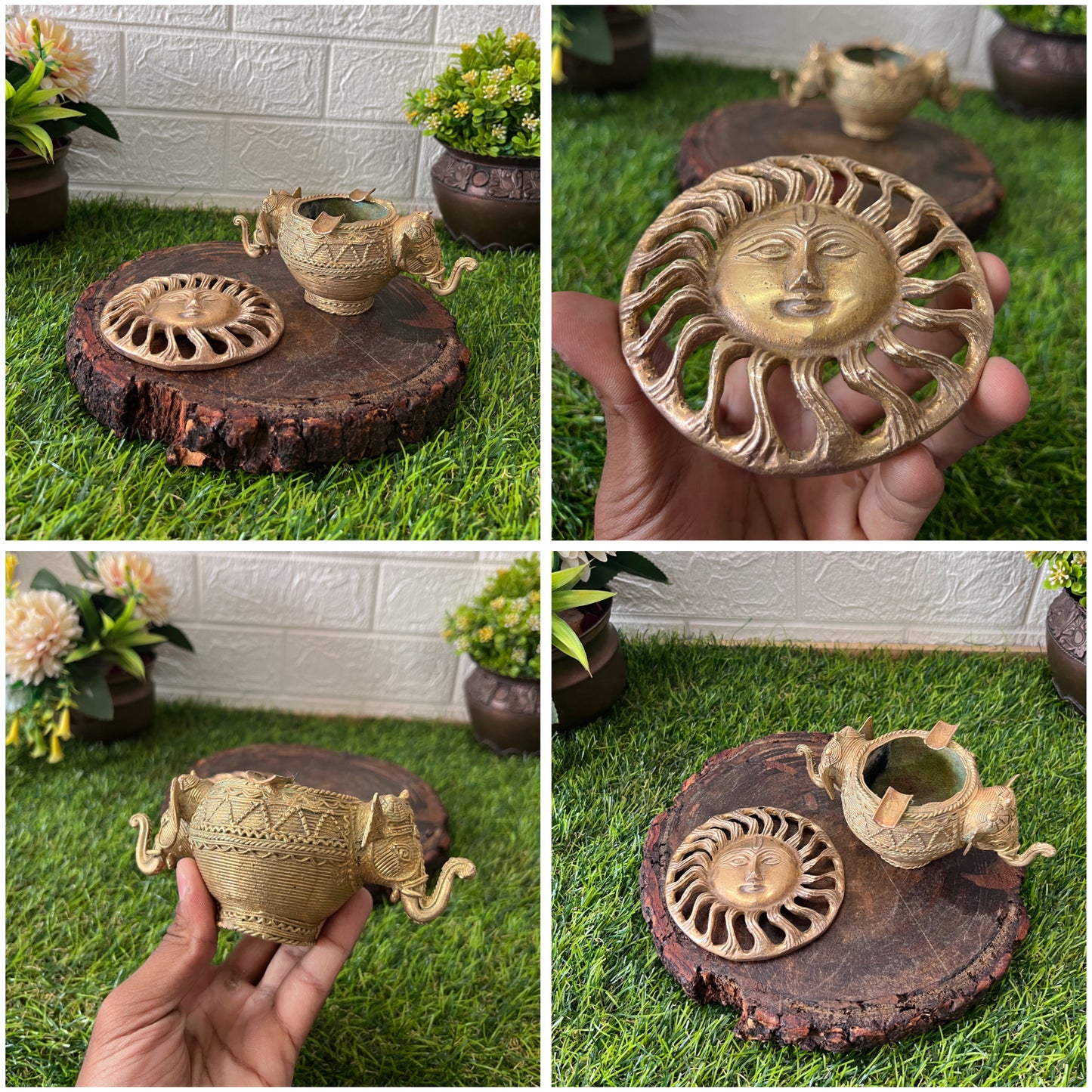 Brass Elephant Bowl And Surya In Pair - Antique Decors - Bombay Antiques