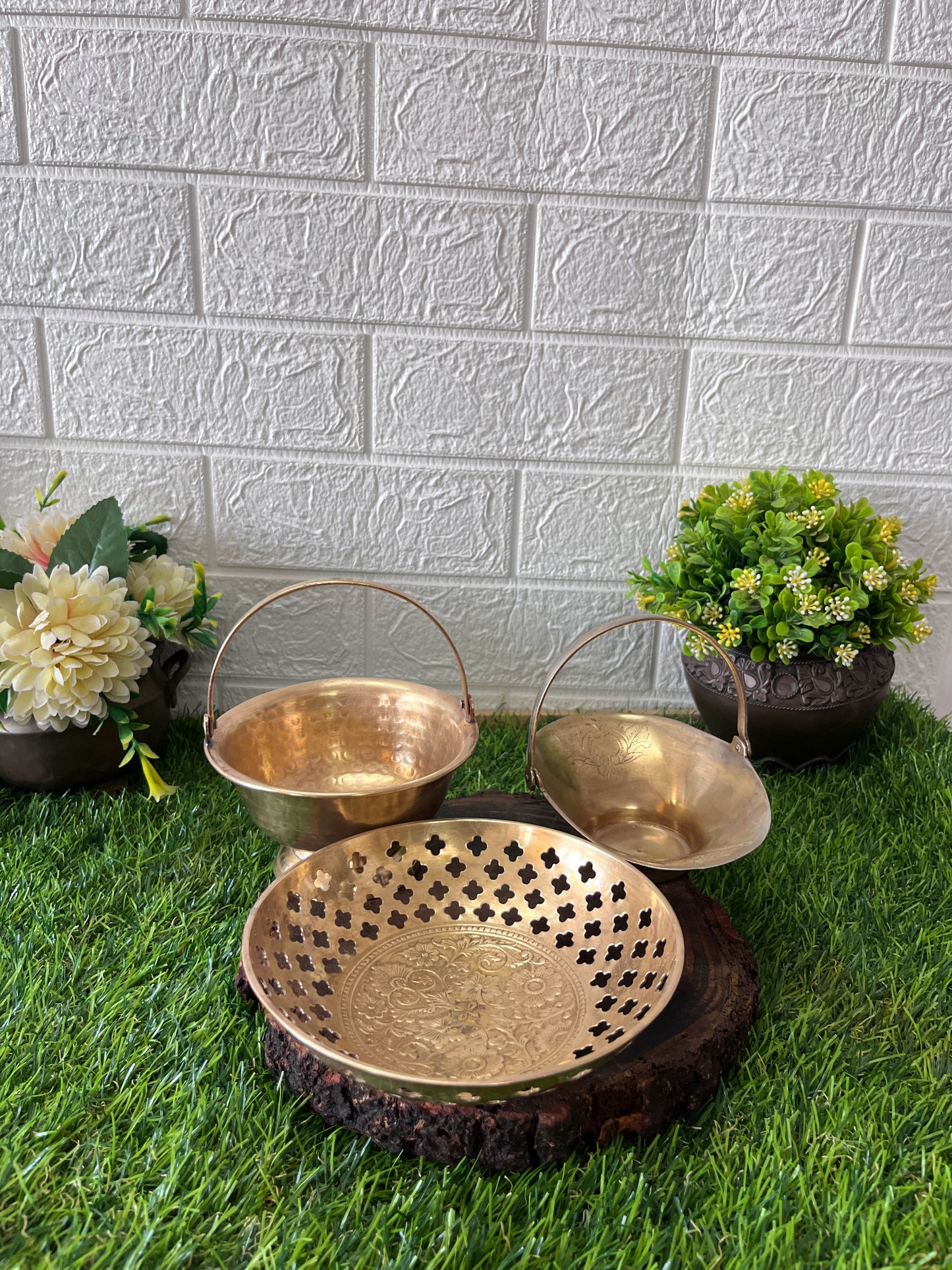 Brass Decor Bowls - Antique Brass Set Of 3 - Bombay Antiques