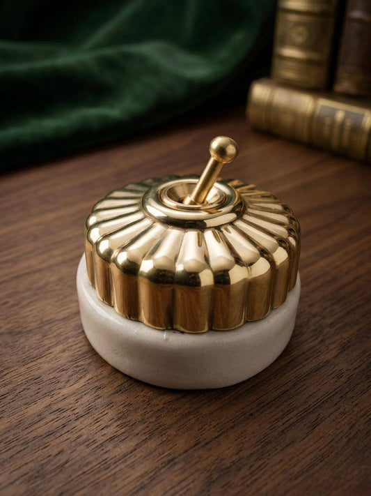 Peetal Vintage Fluted Brass Push Button Light Switches Set of 6 | Brass Sunburst Dome Switch Set | Vintage 1970s