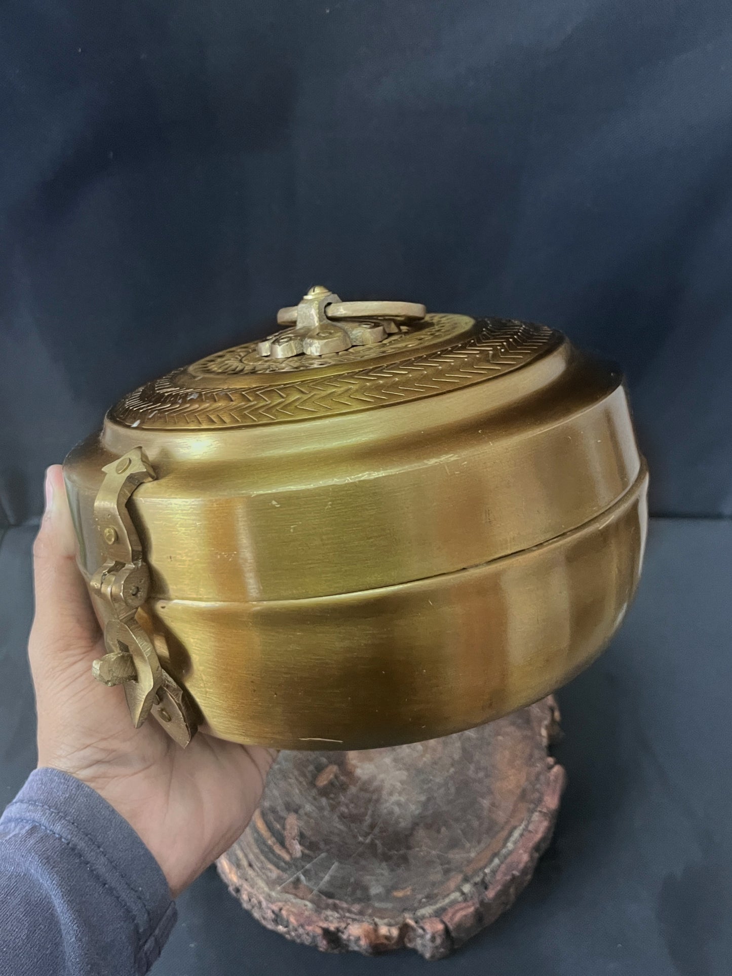 Brass Vintage Kadi Dabba With Lock - Bombay Antique Approved - Bombay Antiques