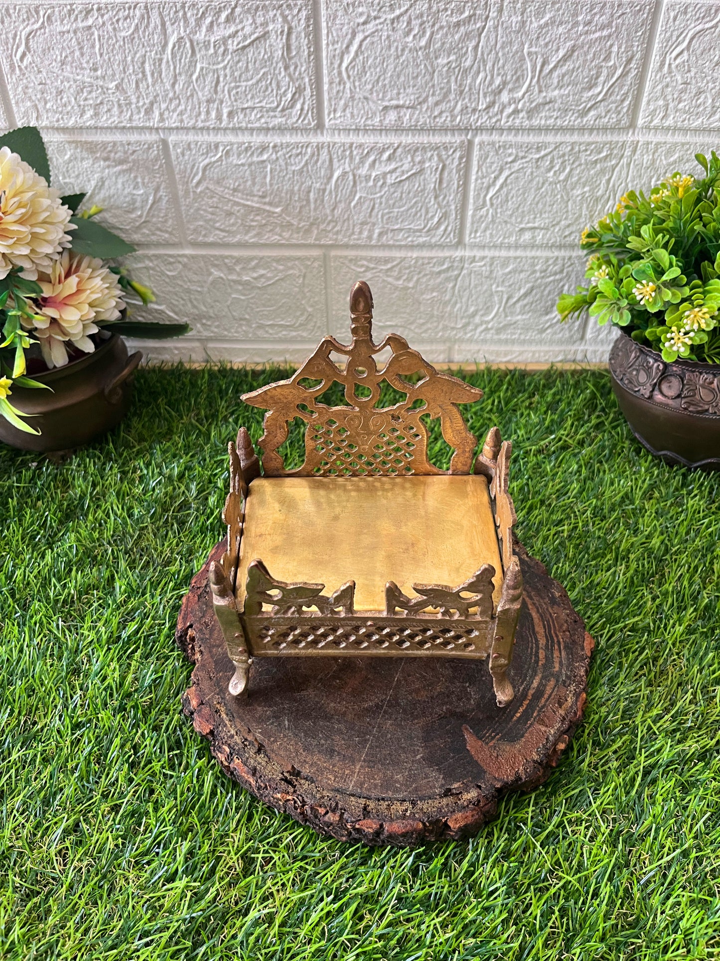 Brass Engraved Singhasan - Antique Item - Bombay Antiques