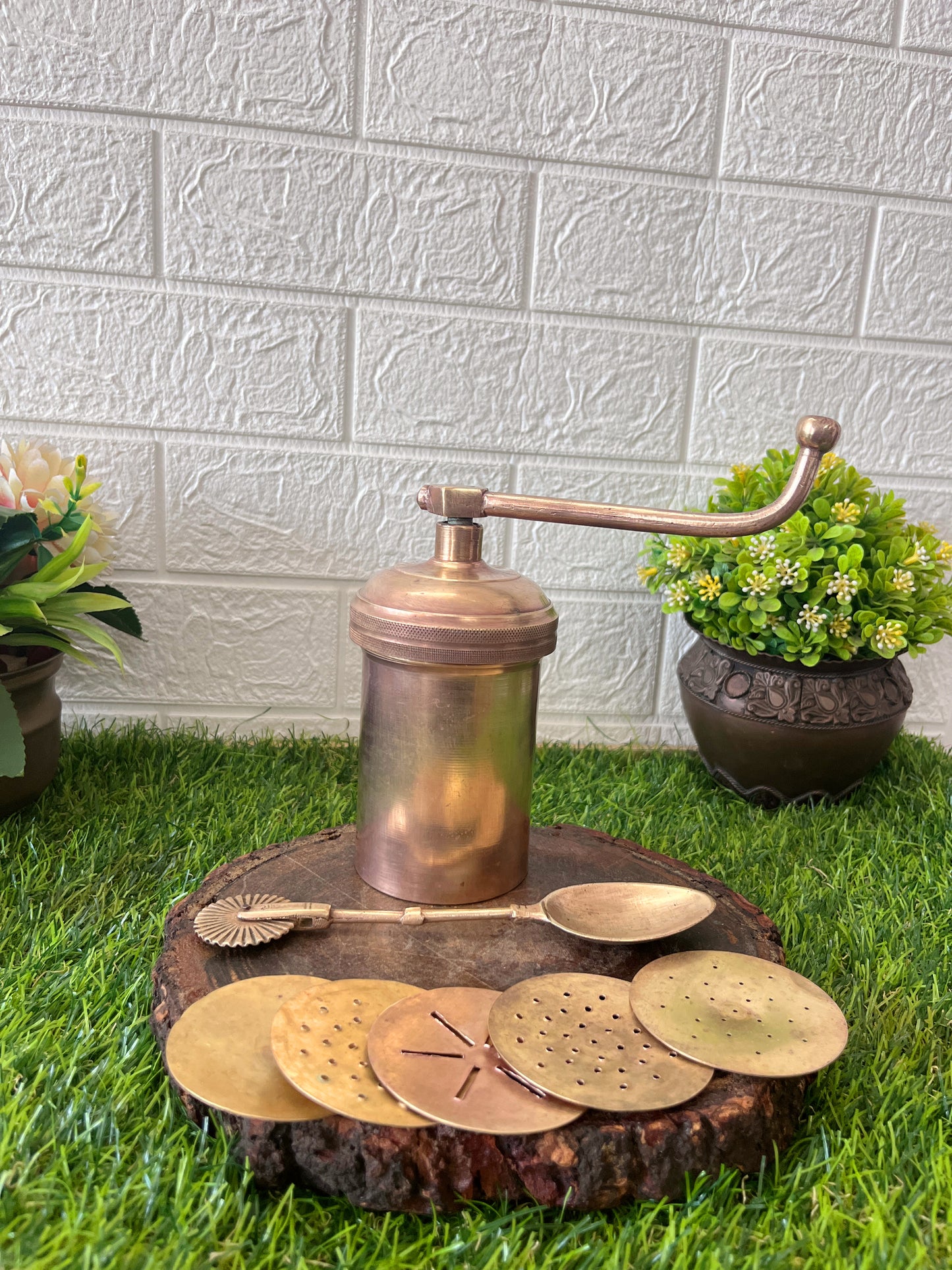 Brass Chakali Maker With Dough Cutter -Antique Mould - Bombay Antiques