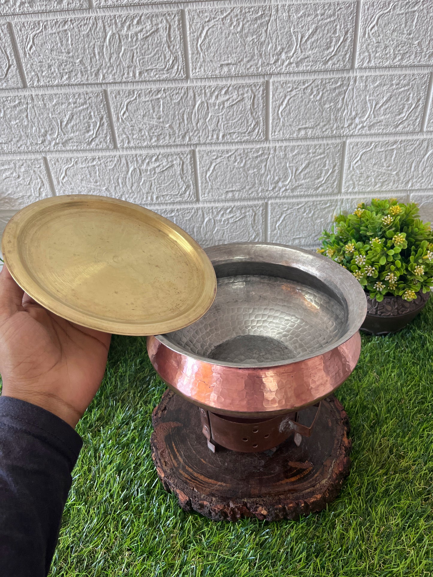 Copper Cooking Bowl With Burner - Antique Cooking Item - Bombay Antiques
