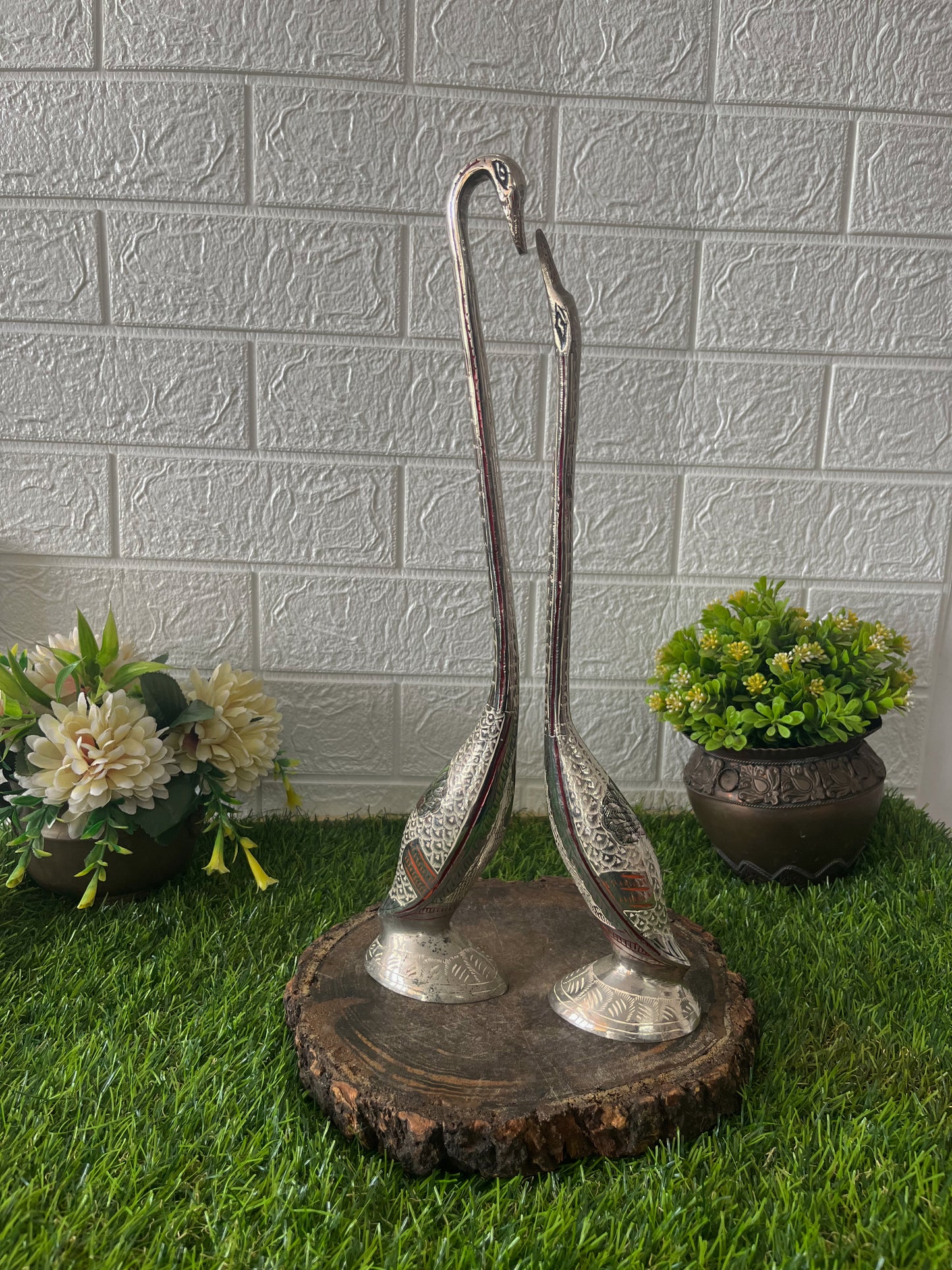 Antique Brass Silver Coated Swan Pair - Bombay Antiques