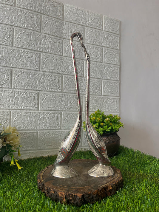Antique Brass Silver Coated Swan Pair - Bombay Antiques