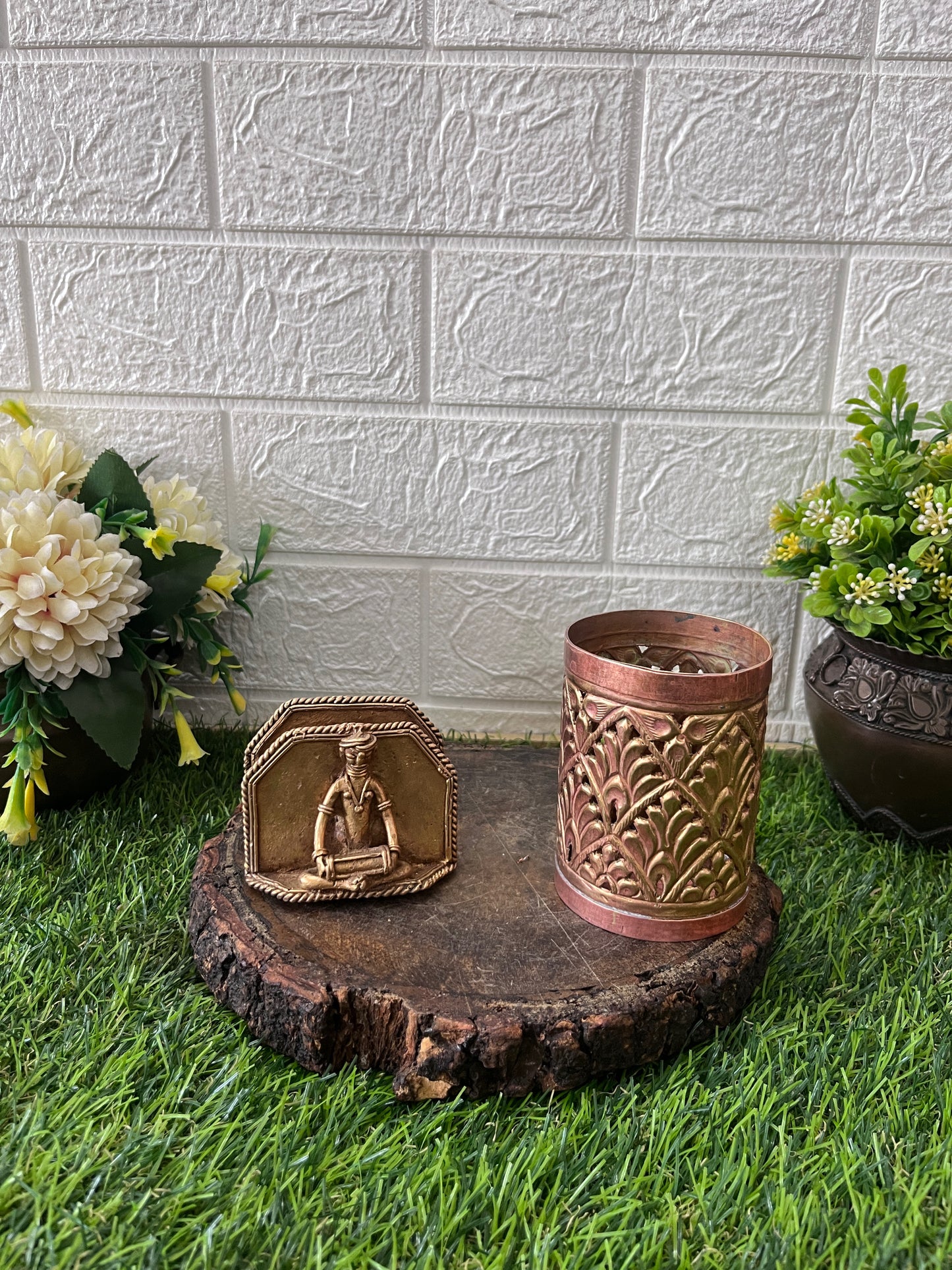 Brass Tissue And Copper Pen Holder In Pair - Antique Decors - Bombay Antiques