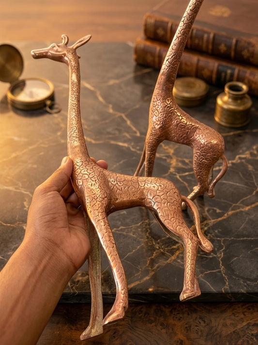Brass Giraffes In Pair - Antique Animal Figurine