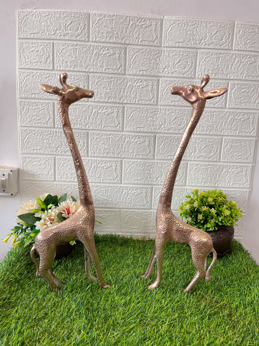 Brass Giraffes In Pair - Antique Animal Figurine - Bombay Antiques