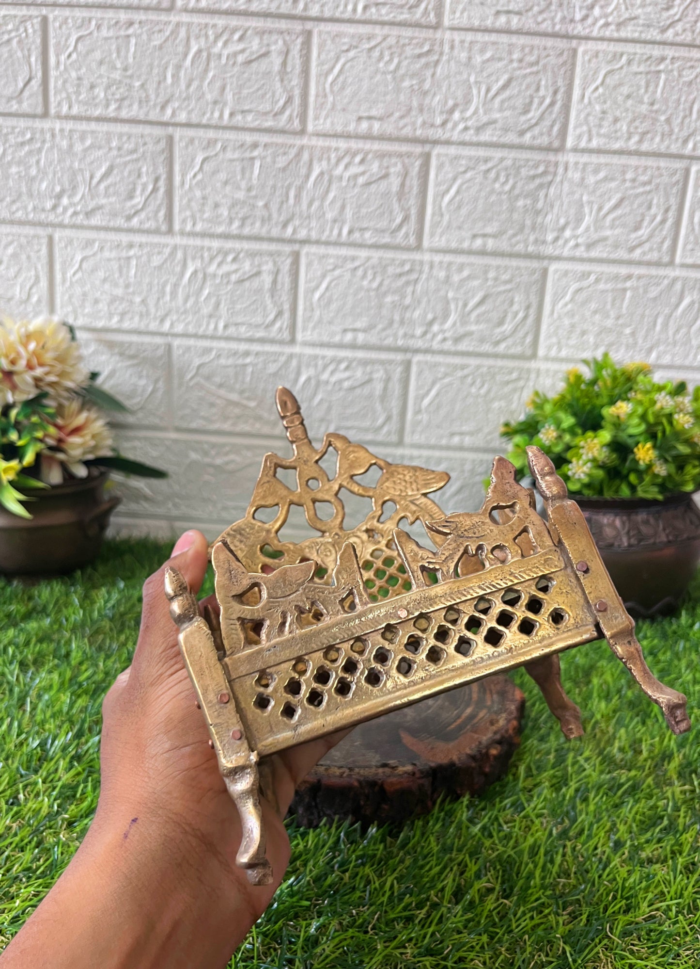 Brass Engraved Singhasan - Antique Item - Bombay Antiques