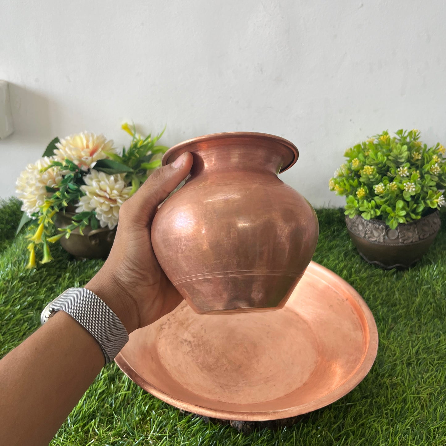 Antique Copper Plate With Kalash - Bombay Antiques