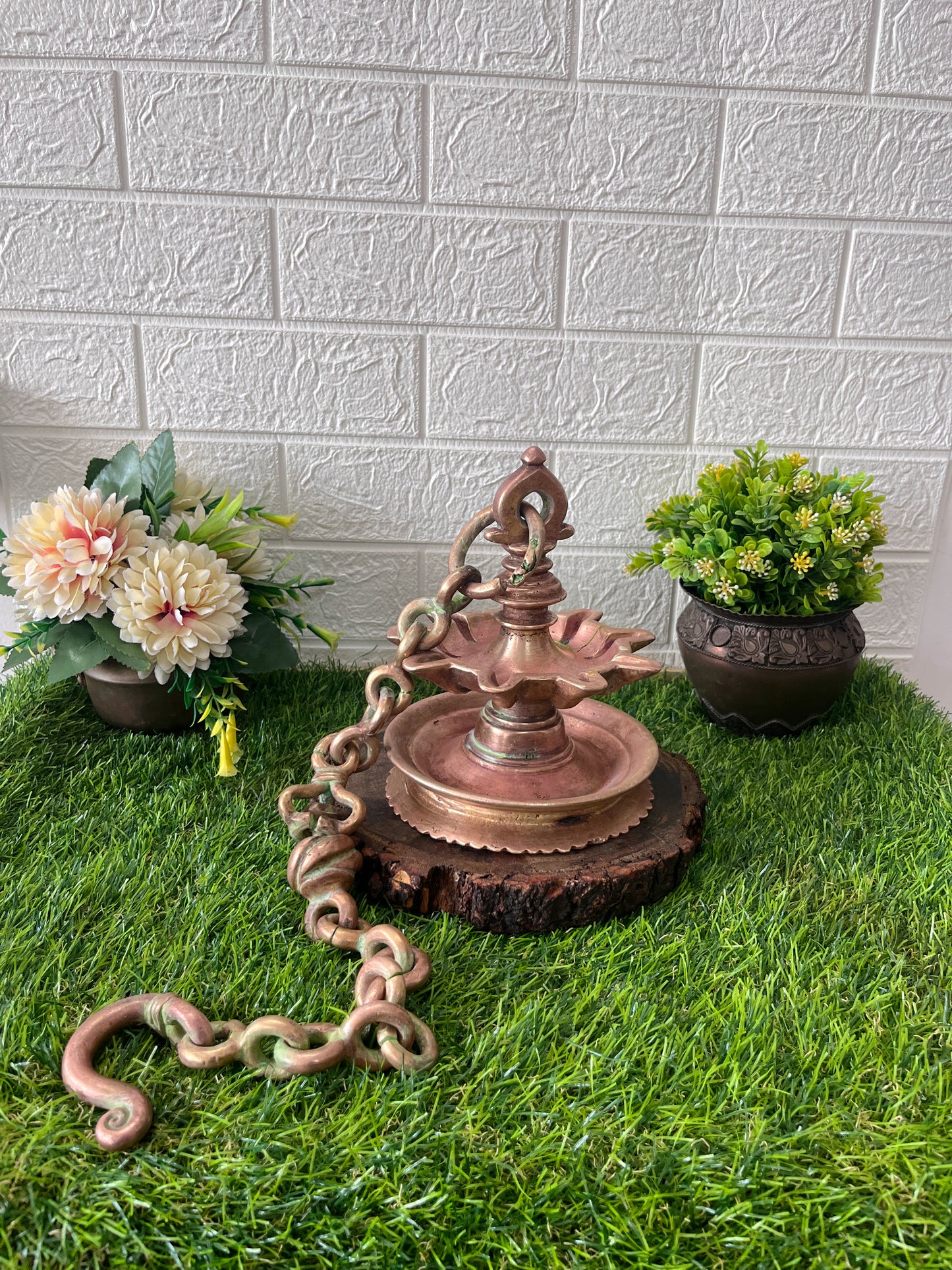 Copper lamandiva - Antique 9 Wicks Hanging Oil Lamp - Bombay Antiques