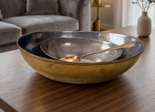 Antique Brass Gravy Serving Dish in Pair with Spoon | Decorative Brass Serving Set | Made in 1976