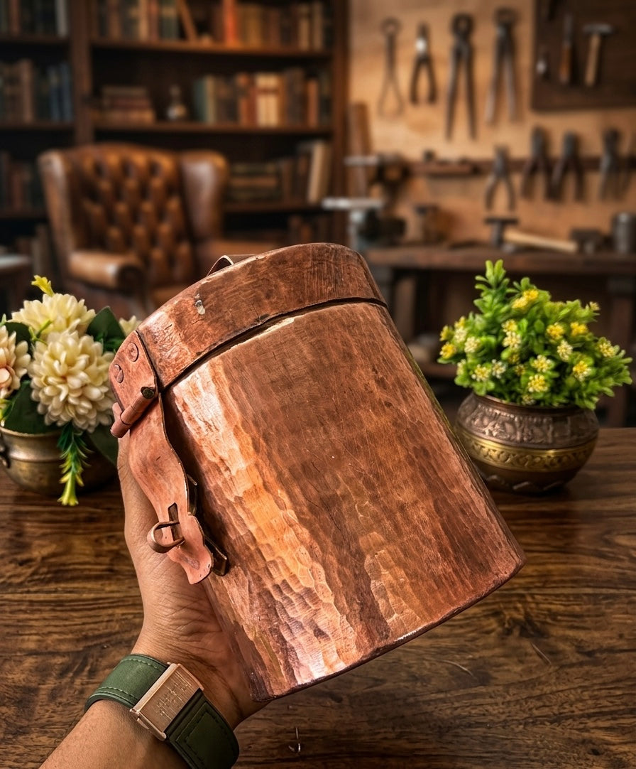 Copper Storage Box With Lock - Antique Rare Handmade Kaddi Dabba - Bombay Antiques
