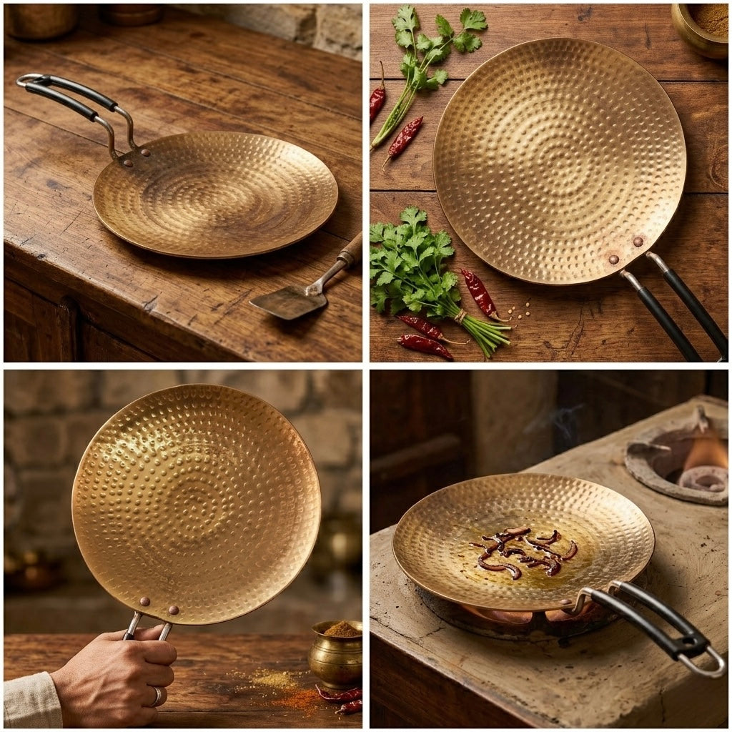 Brass Vintage Cooking Pan | Bombay Antiques Approved | Pital Tawa | Kitchen Utensil - Bombay Antiques