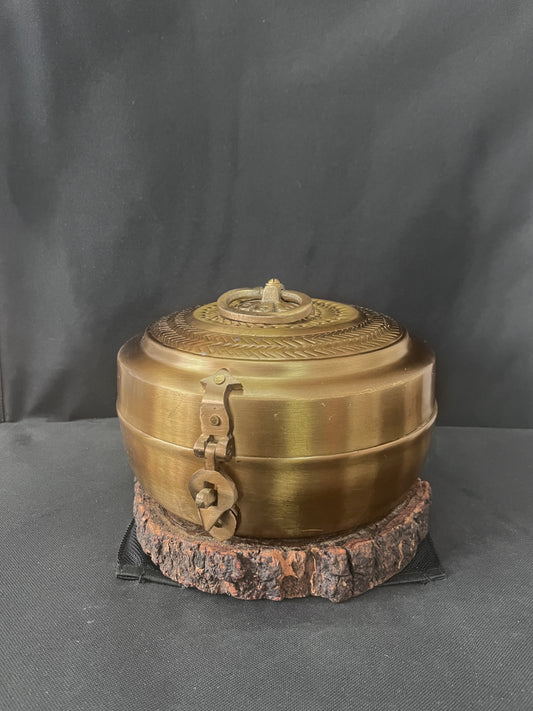 Brass Vintage Kadi Dabba With Lock - Bombay Antique Approved - Bombay Antiques