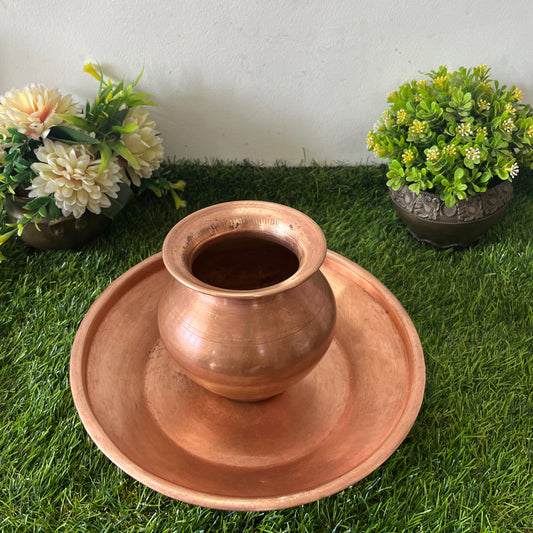 Antique Copper Plate With Kalash - Bombay Antiques