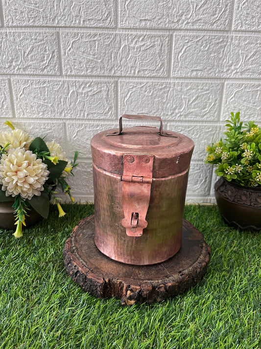 Copper Storage Box With Lock - Antique Rare Handmade Kaddi Dabba - Bombay Antiques
