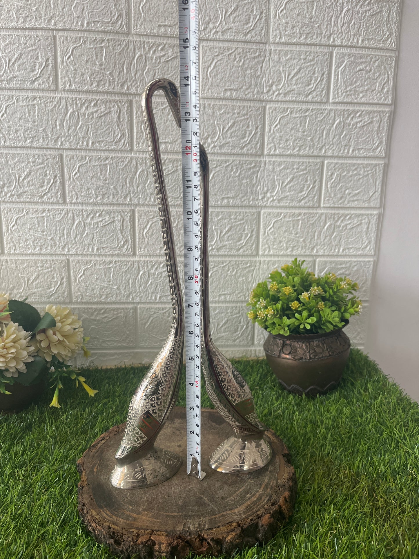 Antique Brass Silver Coated Swan Pair - Bombay Antiques