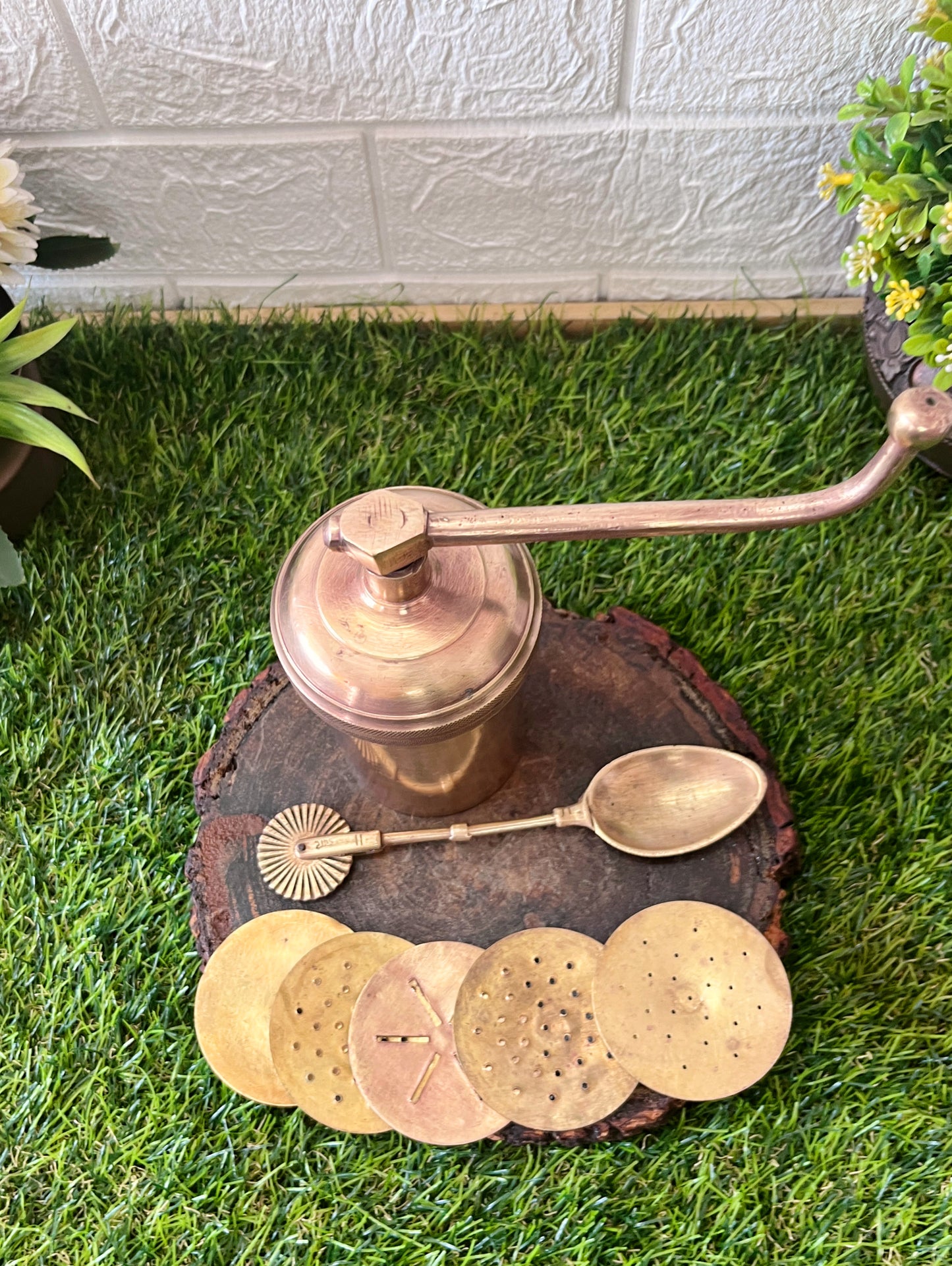 Brass Chakali Maker With Dough Cutter -Antique Mould - Bombay Antiques