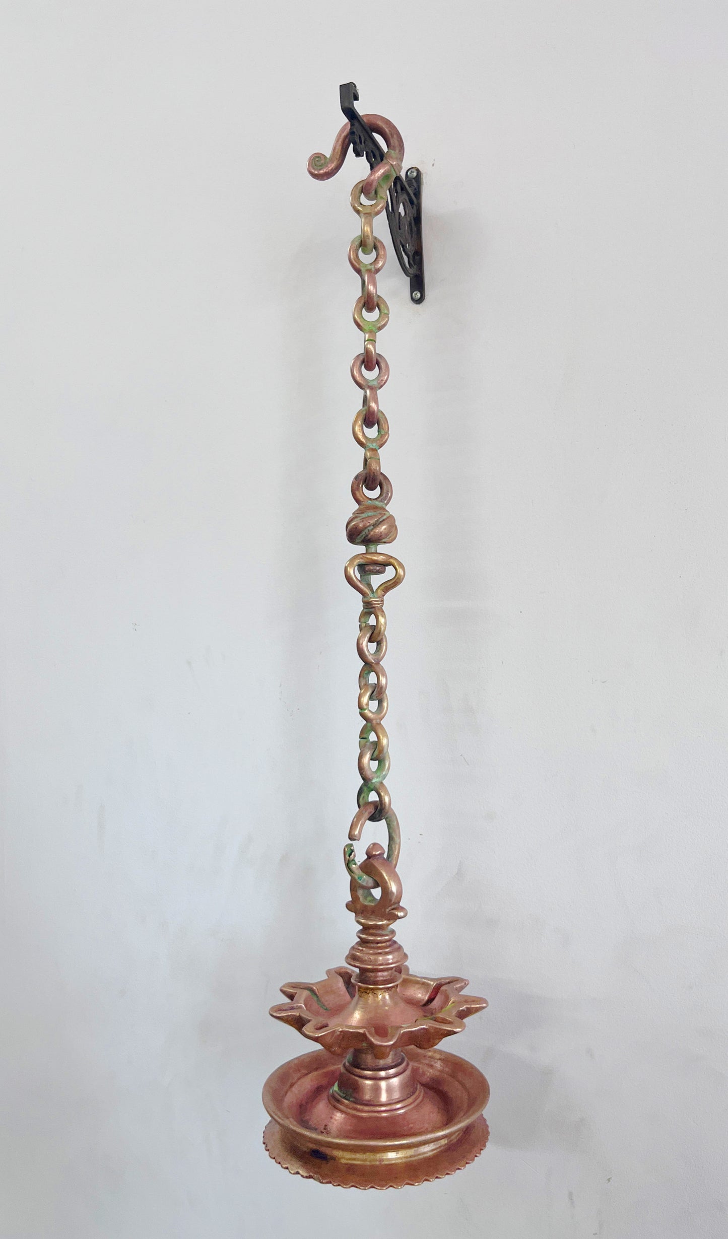 Copper lamandiva - Antique 9 Wicks Hanging Oil Lamp - Bombay Antiques