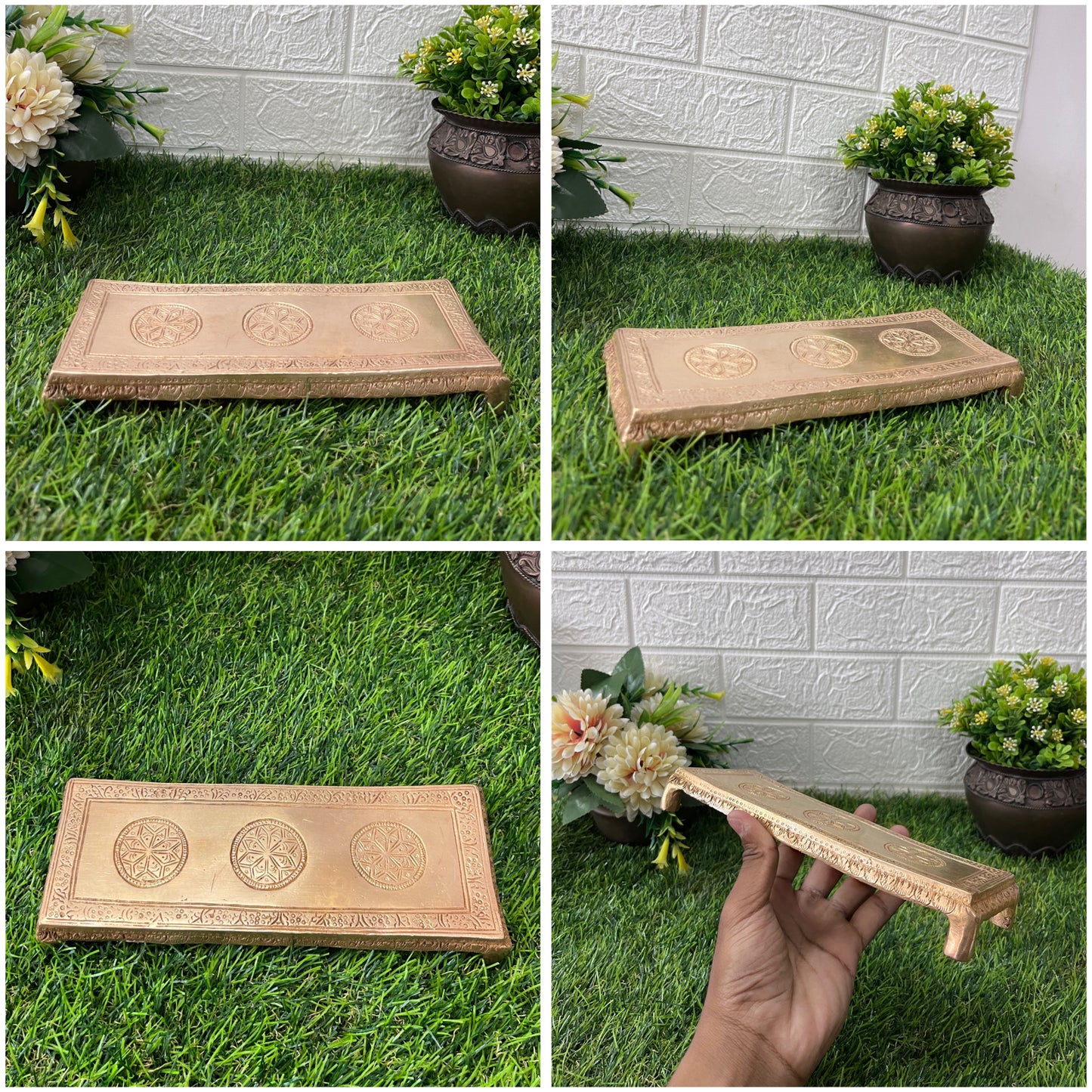 Brass Chowki - Antique Engraved Item - Bombay Antiques