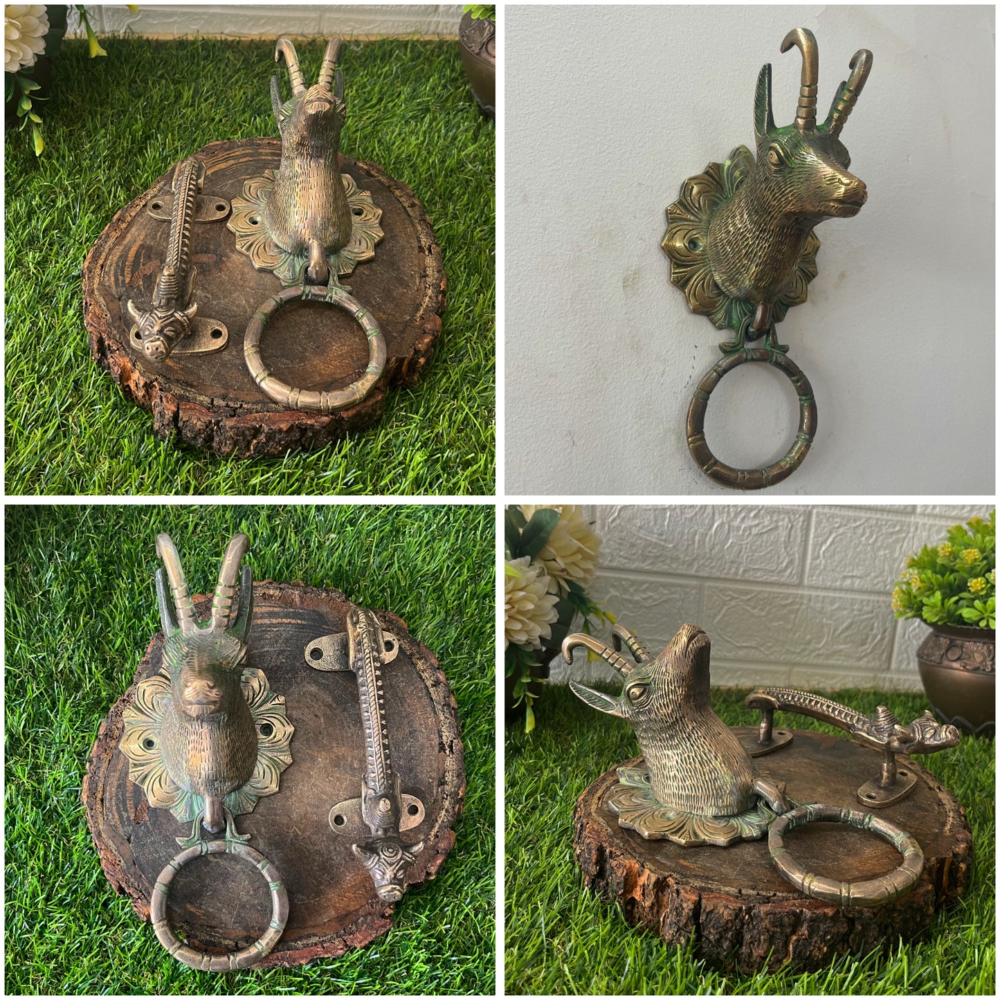 Brass Door Handle And Door Knocker - Antique Kadi/Animal - Bombay Antiques