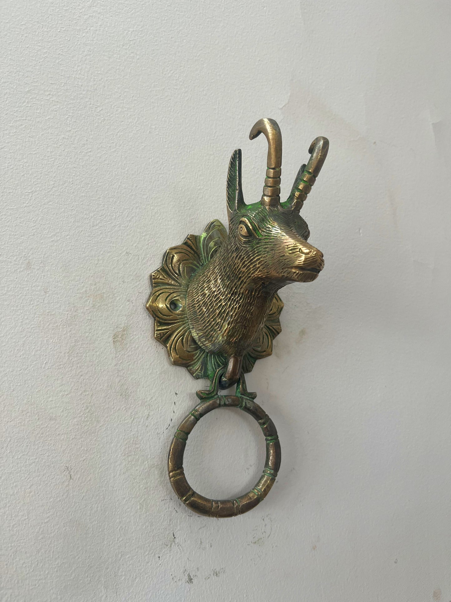 Brass Door Handle And Door Knocker - Antique Kadi/Animal - Bombay Antiques
