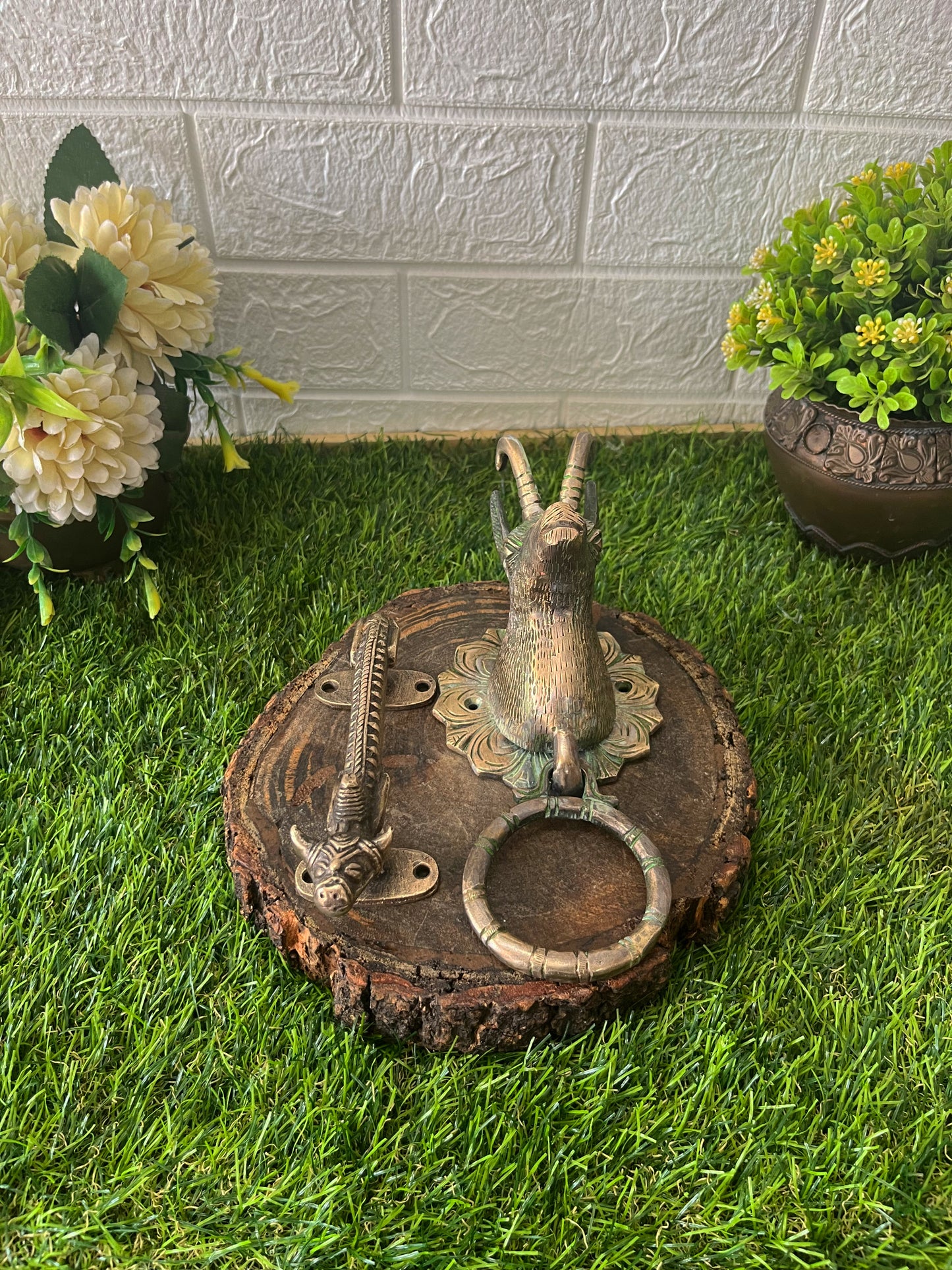 Brass Door Handle And Door Knocker - Antique Kadi/Animal - Bombay Antiques