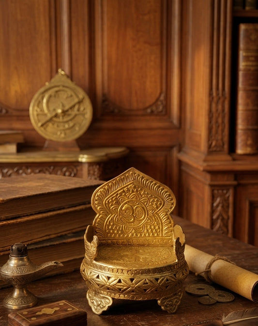 1990 Antique Brass Handmade Singhasan Small | Traditional Decorative Brass Throne